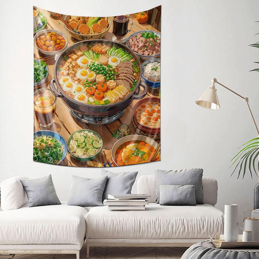 Warm Hot Pot Feast Tapestry Delicious Food Art Wall Hanging Essential Home Decor