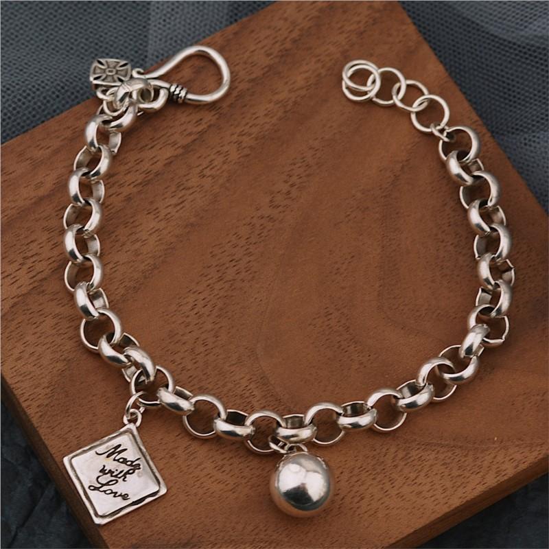 Silver Color Vintage Punk Chain Bracelet for Women Men Niche Design Square Ball Pendant Bracelets Party Jewelry Gifts