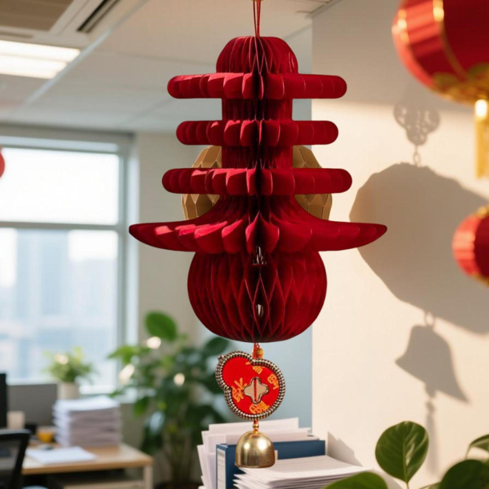 Chinese Year Hanging Decoration,Paper Honeycomb Spring Character Eve Ornament for