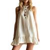 Women’s Sleeveless Ruffle Hem Dress Stand Collar Button Front Solid Tunic Dress with Relaxed Fit for Casual Daily Wear