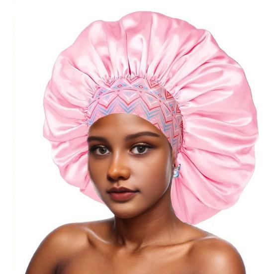 

Sleeping Satin Bonnet Leopard Flower Geometric Print Silk Hair Bonnet with Elastic Band Reduce Friction Prevent Frizz Women Braids Curly Hair Night 1 рожевий
