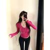Kumikumi Gyaru Style Solid Sexy Temperament V-neck Long sleeves Shirt Women clothes Autumn Slim fit Slimming Versatile Top