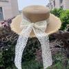 Summer Straw Hat, Lafite Grass Edge, Patchwork Hat, Women's Sun Hat, Artistic Bow, Flat Top Hat