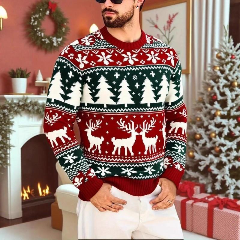 Christmas Theme 3D Print Hoodie Mens Casual Loose Fit Round Neck Sweatshirt