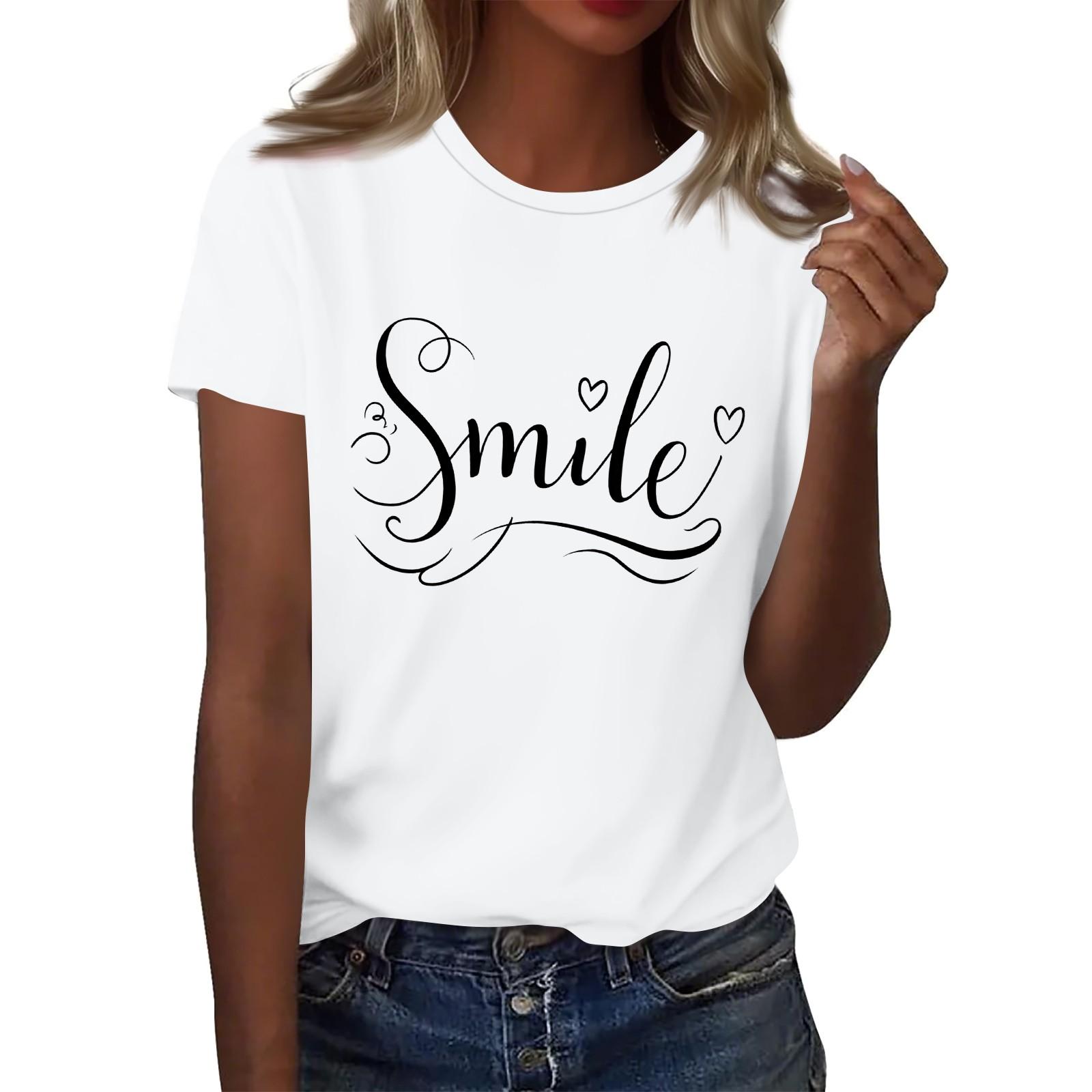 

Женская футболка с круглым вырезом и коротким рукавом с принтом в виде буквы «улыбка» XL белый