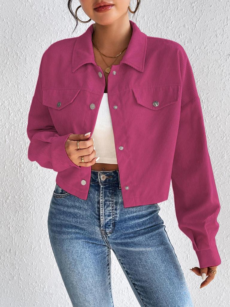 Cross2025 Women's Corduroy Lapel Jacket - Autumn/Winter Casual Short Coat