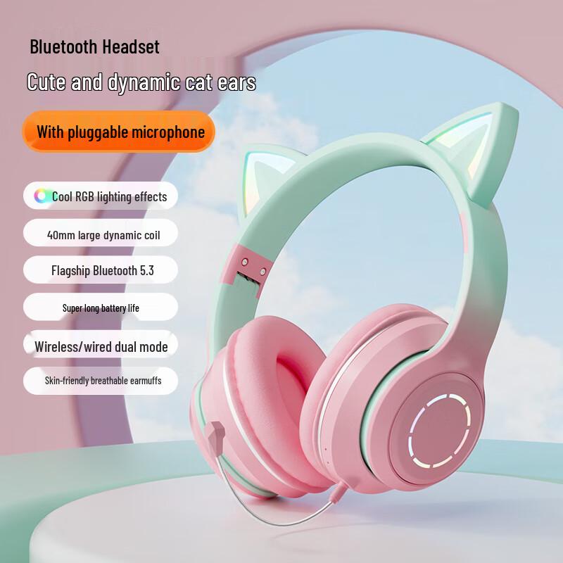 OIMG Luminous Cat Ear Gaming Bluetooth Headset