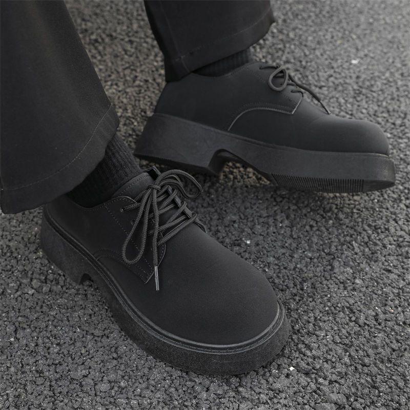 Black Thick Sole Height Increasing Round Toe Loafers Leather Shoes for Men Retro Common New Social High Quality Man Casual Shoe