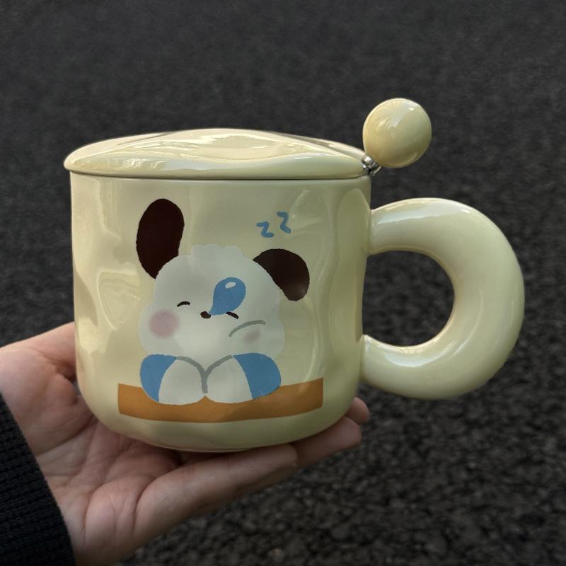 Cute Puppy Ceramic Mug with Lid, Large-capacity Drinking Cup, Practical for Girls To Give Girlfriends Birthday Gifts