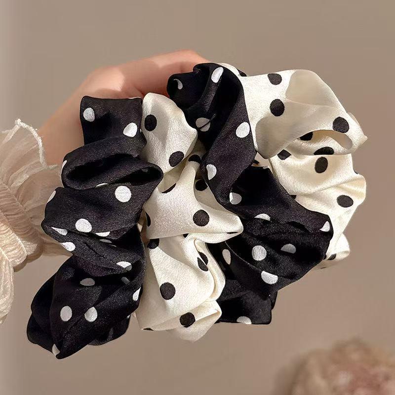 2025 New Style Women's Polka Dot Satin Pearl Hair Tie Bun Head Ring
