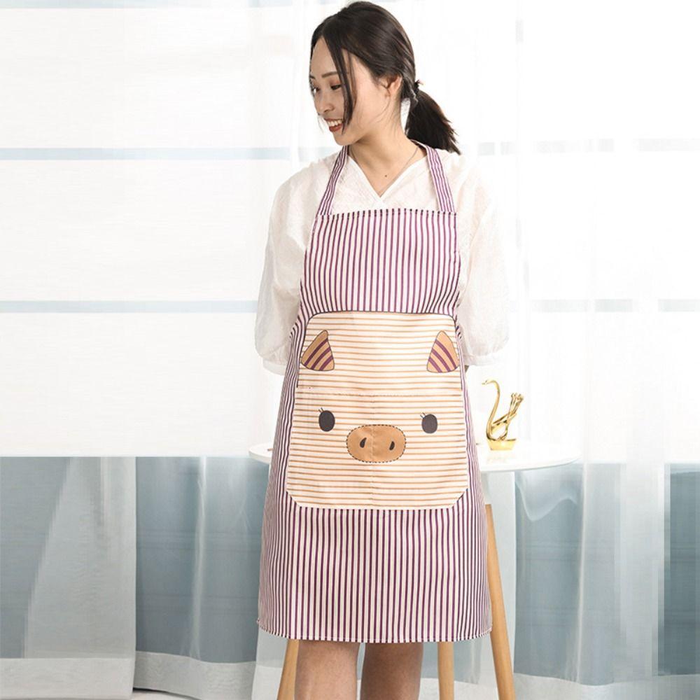 Stripe Pig Pattern Apron Oil-proof Cartoon Apron Cute   Kitchen