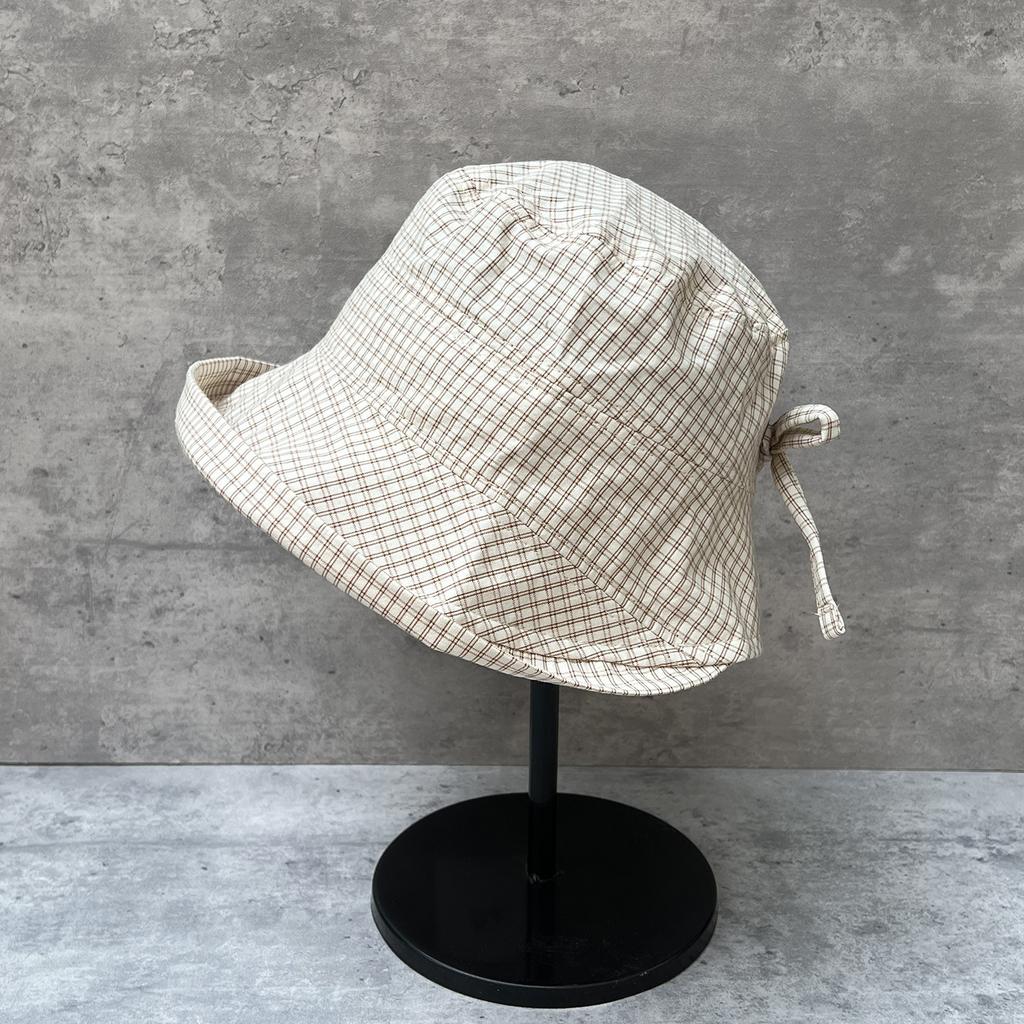 Ultra-Light And Breathable Small Plaid Crimped Bucket Hat Women'S Summer Big Brim Sunshade Sunscreen Hat Shows The Tide Of Washbasin Hat