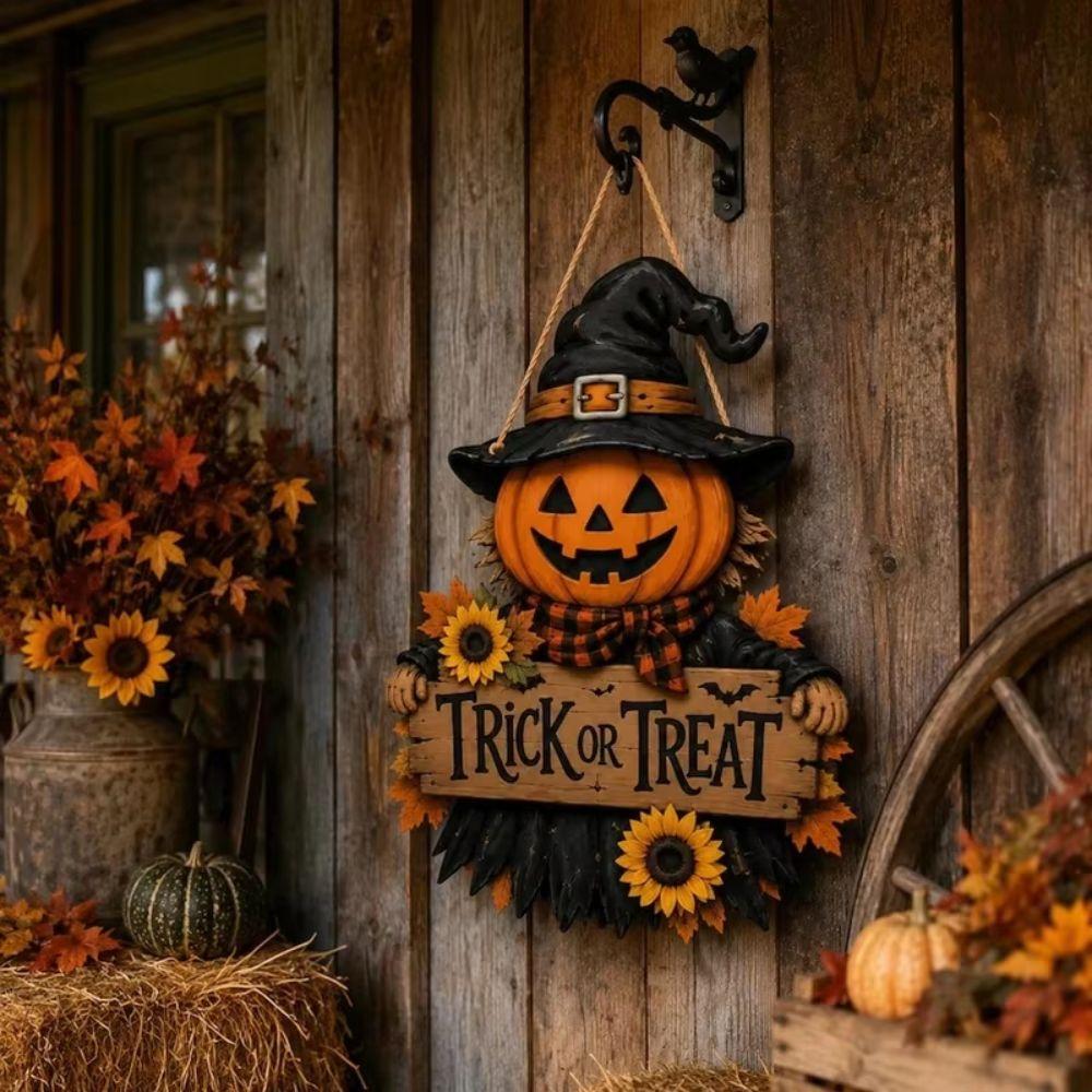 Autumn Theme Wooden Wall Decor 2D Flat Pumpkin Scarecrow Pendant Festive Fall Porch Sign Porch