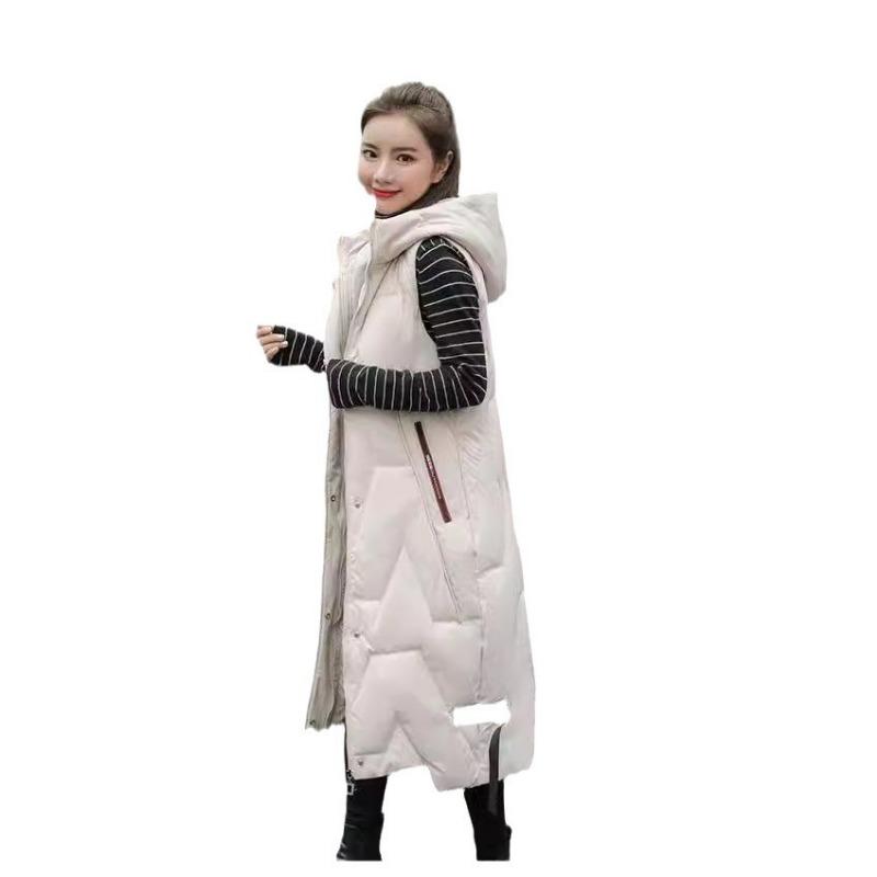 Down cotton clothes long vest women's autumn and winter new fashion hooded casual vest jacket