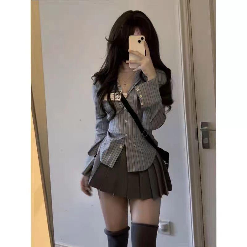 Košile s pruhovaným pasem Pure Desire - Unikátní top s dlouhým rukávem pro ženy na jaro/léto '23