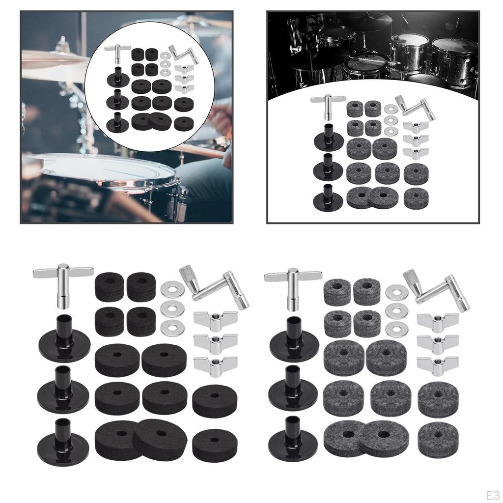 23 Delar Cymbalers Ersättningstillbehör, Hi-hat Filtbrickor med Basvingmuttrar Stöd