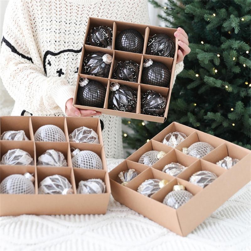9 Stück/Set Weihnachts-Hängekugel Christbaumkugel für Weihnachtsbaumdekoration Feiertags-Hochzeits-Party-Dekor 2024 Neujahrsgeschenk