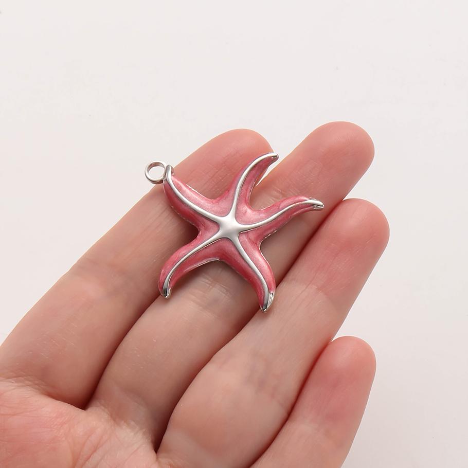 2pcs Marine Animals Pink/Hot Pink Enamel Charm Shell Jellyfish Starfish Conch Stainless Steel Pendant Charms For Jewelry Making