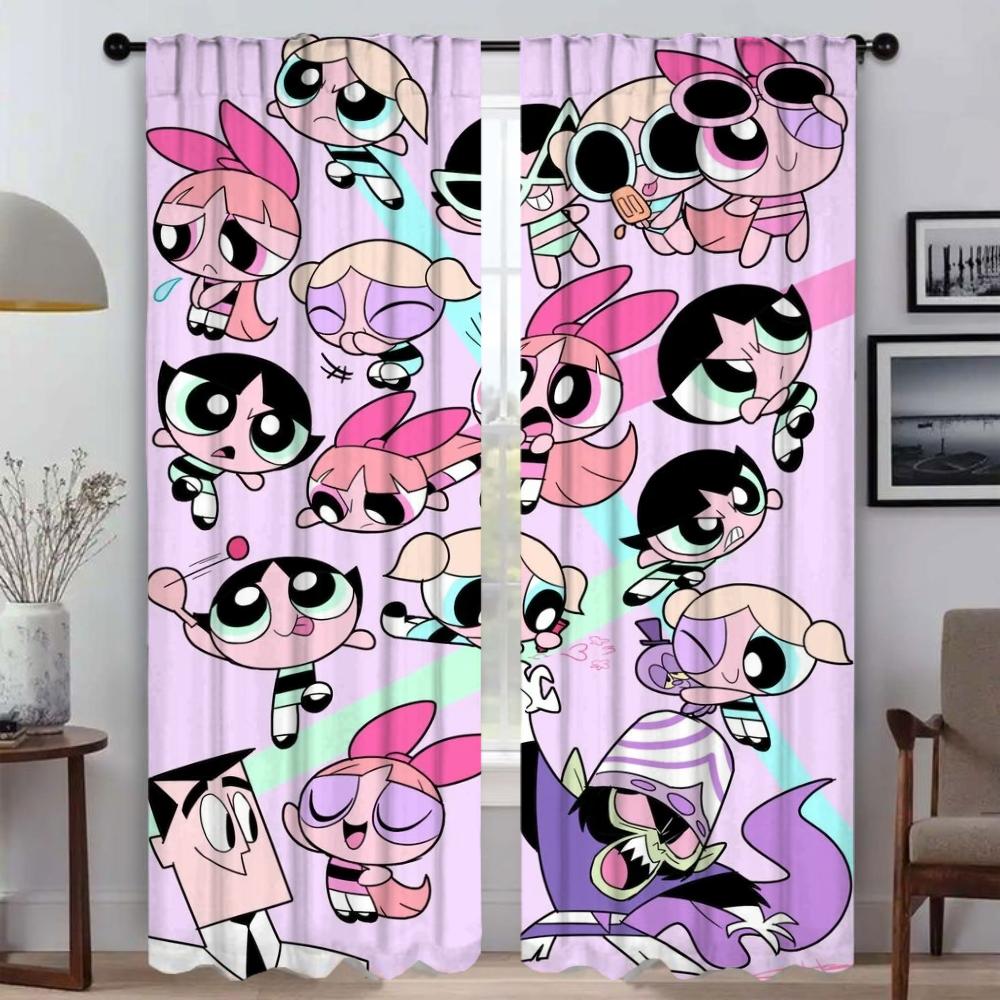 Eleganckie zasłony do salonu The Powerpuff Girls Dekoracja Halloween Zasłony kuchenne 2 sztuki Rolety okienne