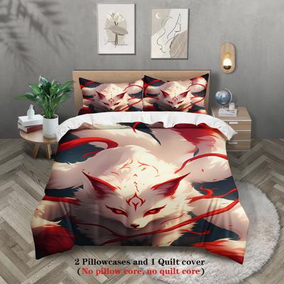 3pcs Fox Animal Bedding Sets 3D Printed Red And White Fox Breathable Durable Duvet Cover Sets With Pillowcases No Filling