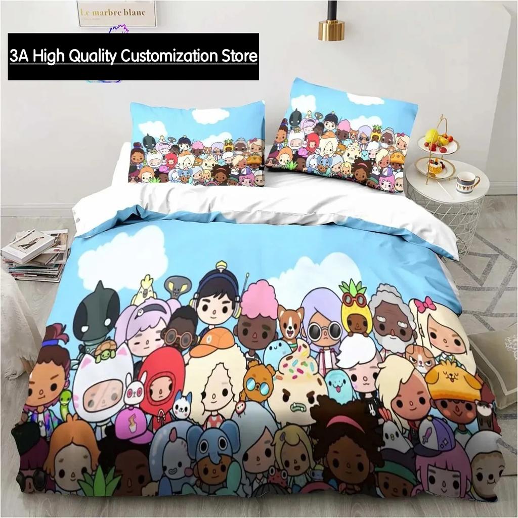 T-Toca Box Life World Cartoon Bedding Set Single Twin Full Queen King Size Bed Set Adult Boys Bedroom Bedding Gift