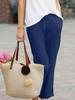 Women's European American Cotton Linen Casual Cropped Straight Leg Trousers with Elastic Waist