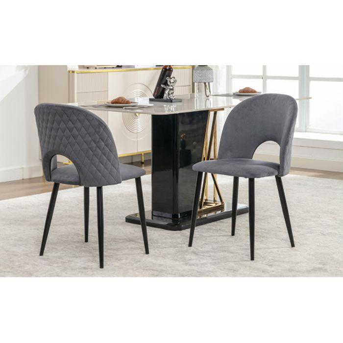 Chaises de salle à manger - MUVOE - Design rembourrées - Velours gris - Lot de 2 - Dossier motif diamant