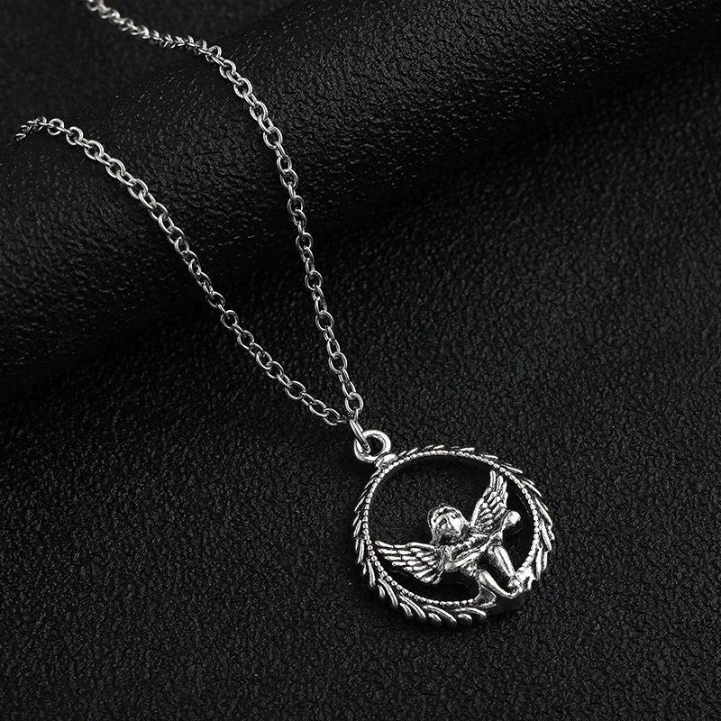 Vintage Harajuku Gothic Silver Heart Angel Cupid Pendant Necklace Trendy Jewelry For Women Men