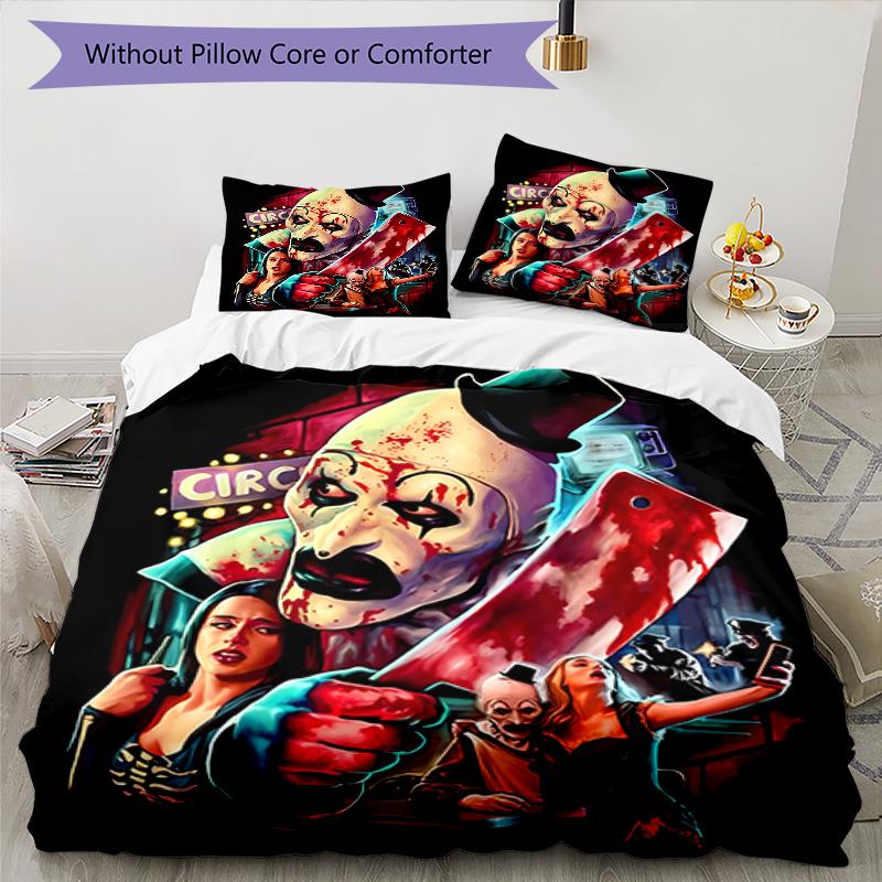 3pcs Art the Clown Terrifier1 pattern bedding set duvet cover set includes duvet cover &pillowcases, perfect all season bedroom decoration & gift