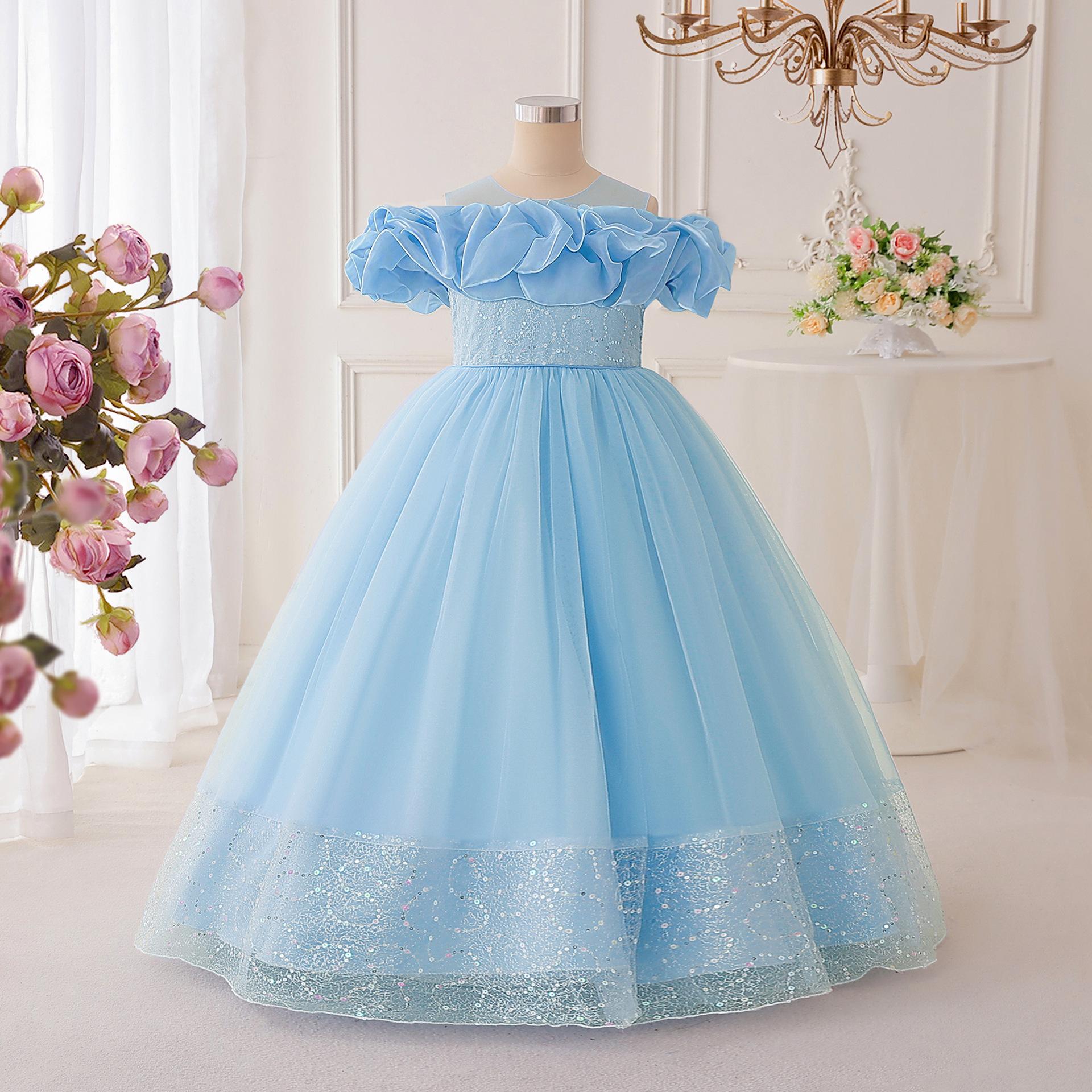 

Платье принцессы для девочки-цветочницы на свадьбу, летнее детское формальное платье с бантом, длинное вечернее платье для школы, вечеринки, детская новогодняя одежда ALP625 150 синий