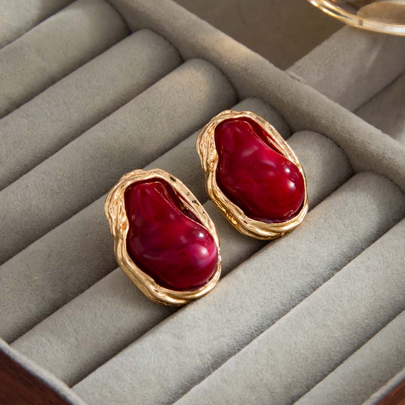 Vintage Colorful Resin Pearl Stud Earrings for Women Elegant Imitation Pearl Irregular Geometric Earrings Jewelry Gifts