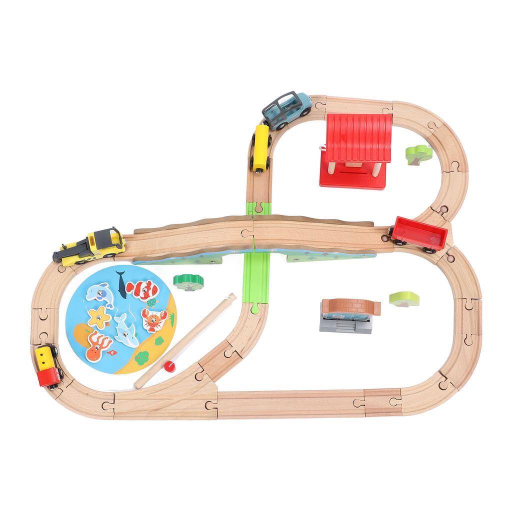 Wooden Train Tracks Set Simulation City Train Set for Kids Children Toddler Toy Above 2 Years Old