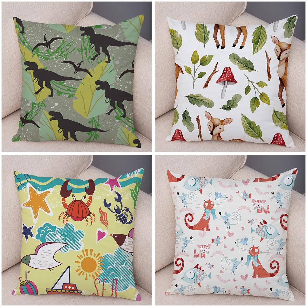 Cute Animal Pattern Cushion Cover Cartoon Friends Monkey Penguin Zebra Donkey Design Soft Square Pillow Home Decor Gift 45x45cm