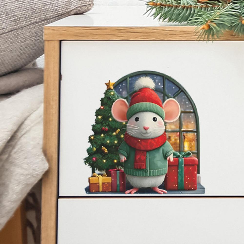 5Pcs New Mouse Theme Christmas Wall Stickers Cute Design Small Size Xmas Decoration Merry Christmas Decor Holiday Decor
