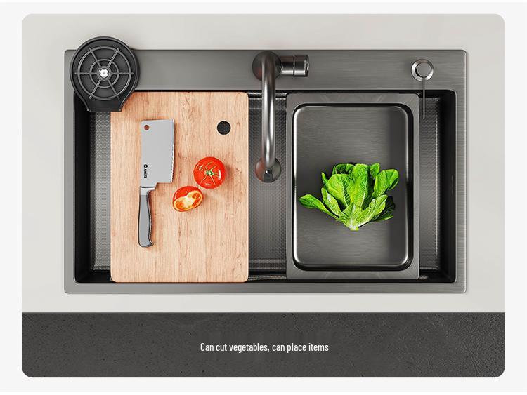 Handmade Gunmetal Gray SUS304 Stainless Steel Large Single Bowl Kitchen Sink