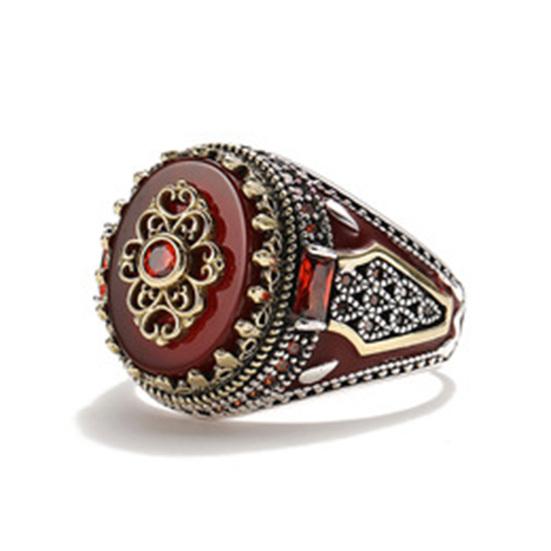 Finger Ring Exquisite Accessory Red Stone Retro Two-tone Ring Men Banquet Jewelry