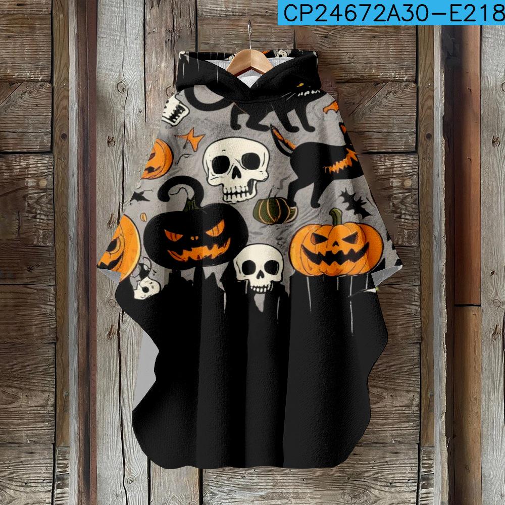 Digital Print Women's Hooded Cloak for Halloween and Christmas