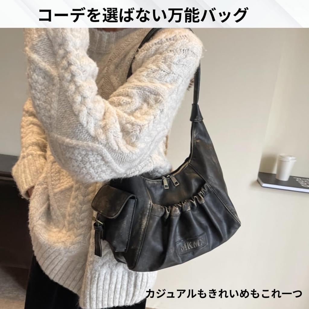 Liebendo Women's Leather Shoulder Bag, Large Capacity, Lightweight, Retro Design, Half Moon Design, Popular and Stylish (Black)