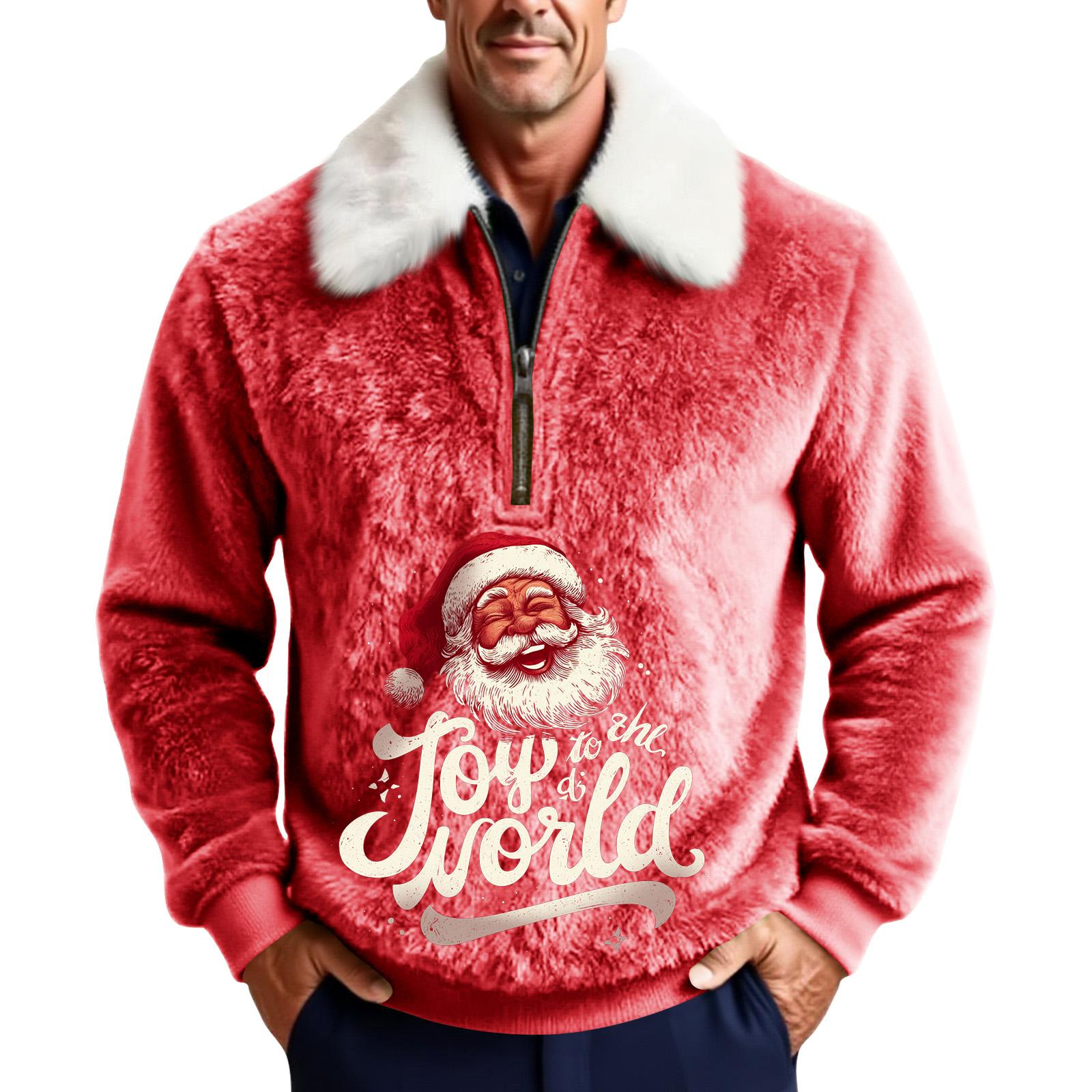 

Men s Christmas Print Stand Collar Fleece Sweatshirt M