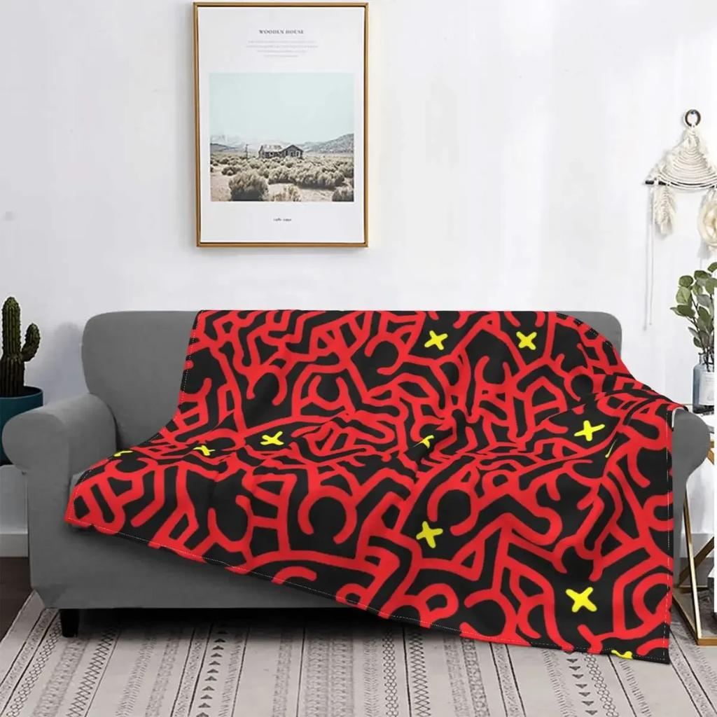 Dancing In The Wind Colorful Theme Flannel Throw Blanket Soft Cozy Haring Geometric Paintings Art for Bedroom Couch Home Decor