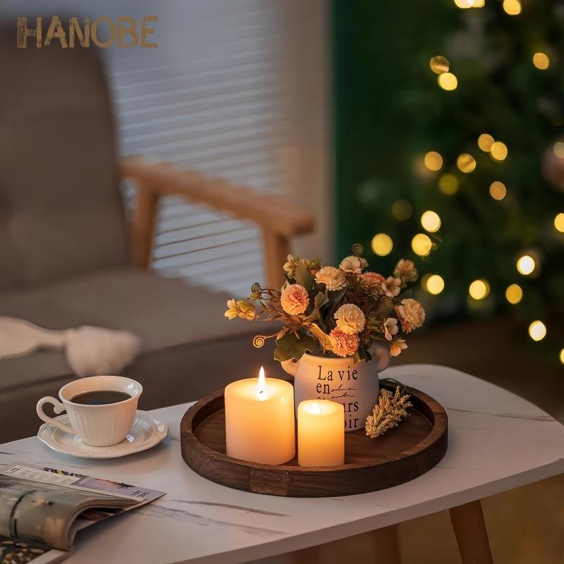 Rustic Round Wooden Serving Tray Farmhouse Decorative Candle Holder Tray for Coffee Table Bathroom Vanity and Home Decor