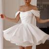 2026 Satin Ein-Schulter Mini Hochzeitskleid Einfach Elegant Französischer Stil Abendkleid Damen