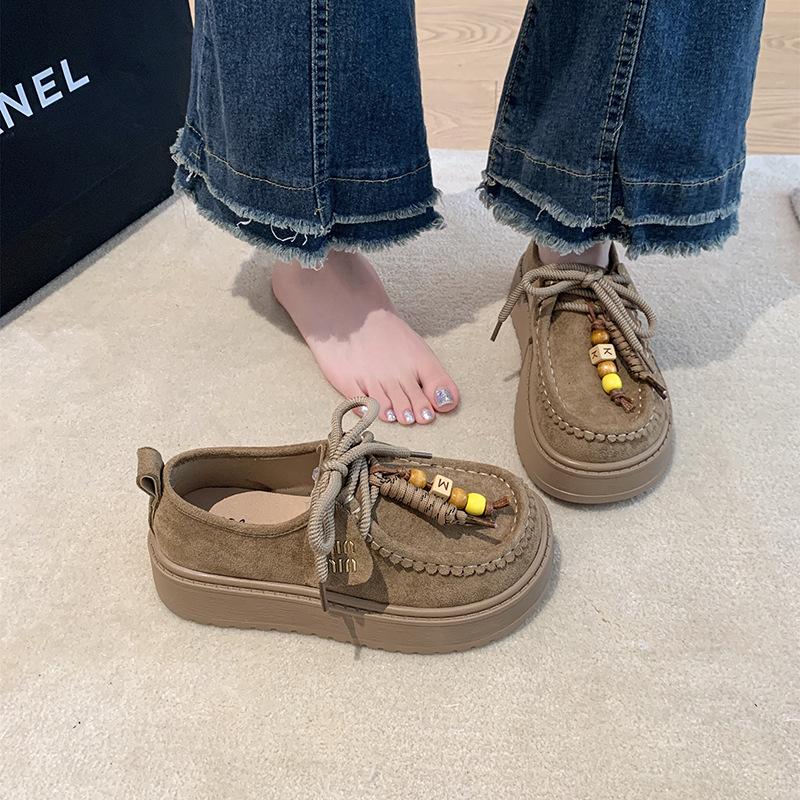 

Платформа женские новые осенние одинарные туфли ретро универсальные повседневные туфли увеличивают высоту ленивые туфли Дуду прилив 40 хаки