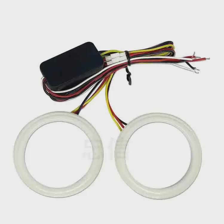 "COB Car Headlight: Dual-Color Angel Eye Halo, Steering-Compatible, Motorcycle Fog & Daytime Running Light"