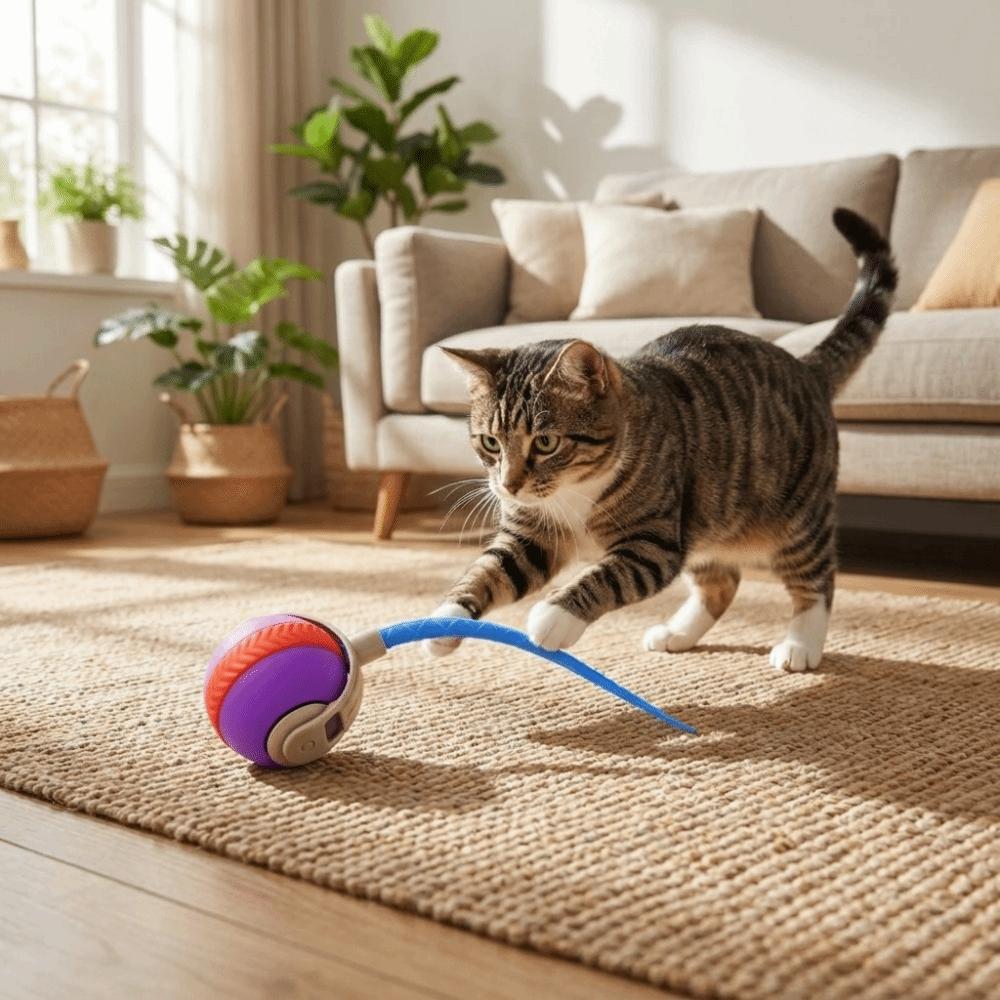 Adjustable Pet Automatic Rolling Ball Small Tail Interactive Cat Toys  Energy-Consuming