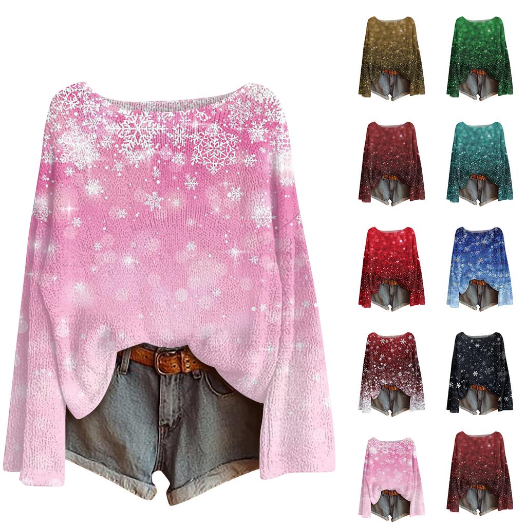 Women's Fashion Round Neck Long Sleeve Pullover Faux Sweater Knitted Pullover Top