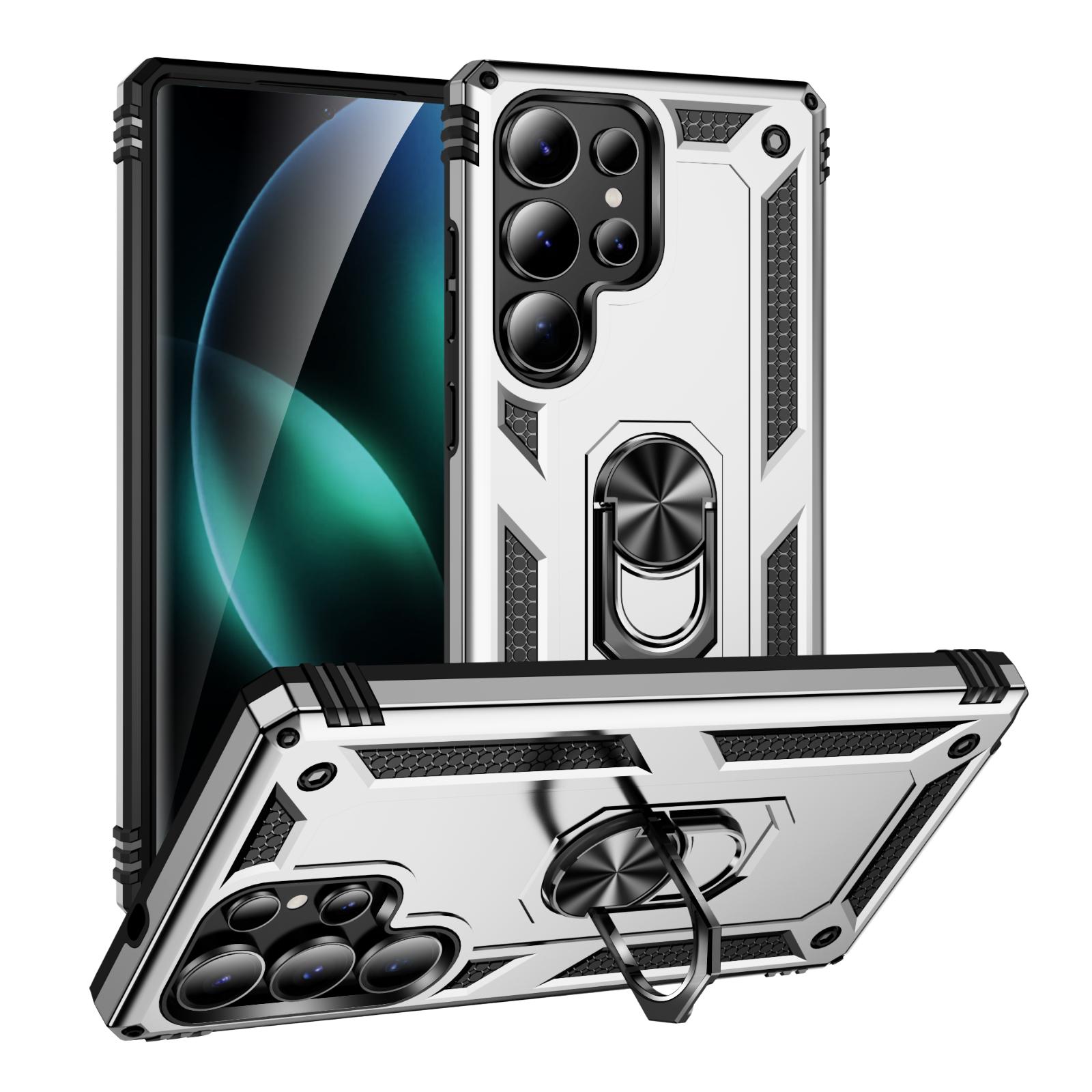 

For Samsung S25 S24 S23 Ultra Shockproof Folding Armor Case for Samsung Galaxy S25 S24 S23 Plus S24FE Stand Holder Ring Cover For Samsung S23Plus серебряный