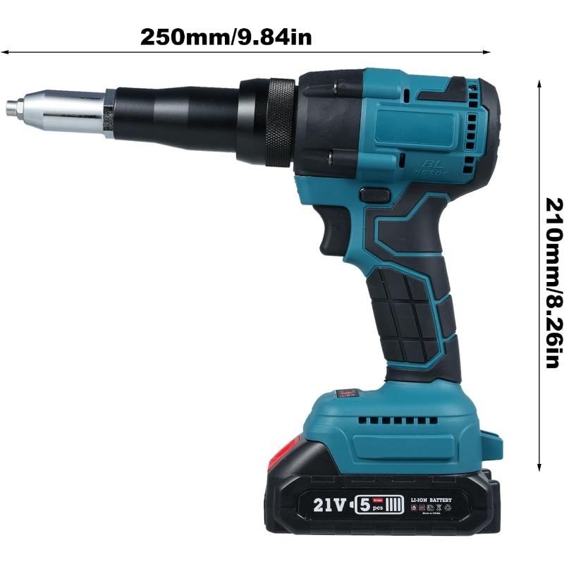 Lithium Battery Riveter Portable 21V Electric Automatic Brushless Blind Riveter Tool Kit with Battery and Charger for 1/8'' 5/32'' 3/16'' Rivets