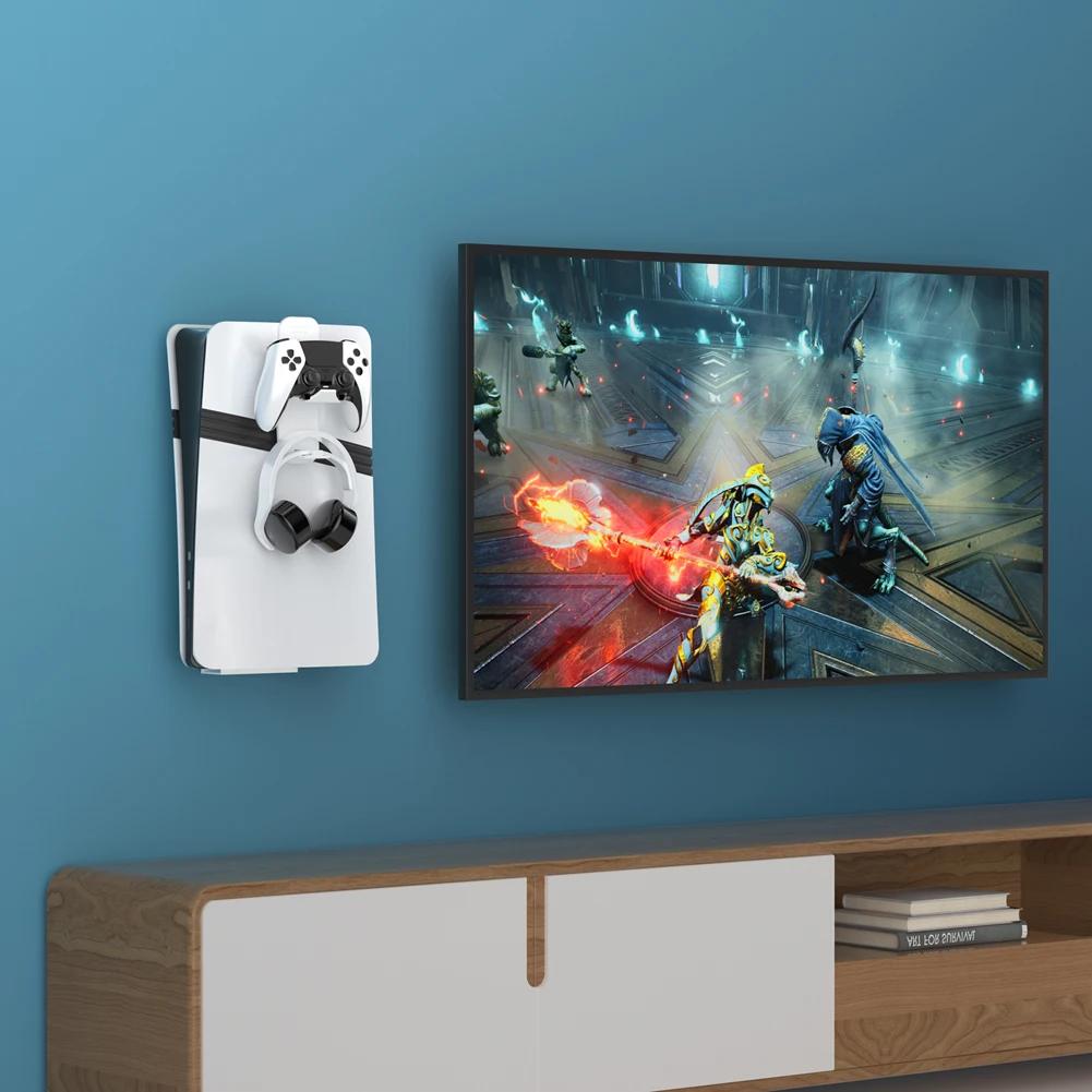 For PS5 Pro/PS5 Slim/PS5 Host Wall Mount Bracket with Controller Headset Hook Controller Headset Display Holder Game Accessories