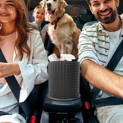 Car Leather Trash Can Elegant PU Leather Car Garbage Bin Automobile Road Trip Storage Seatback Tissue Phone Holder Box For